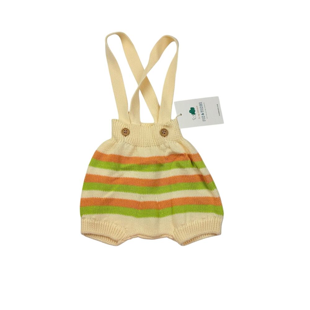 NWT Fin & Vince Organic Knit Suspender Shorts in Golden Earth Stripe, 3/6m